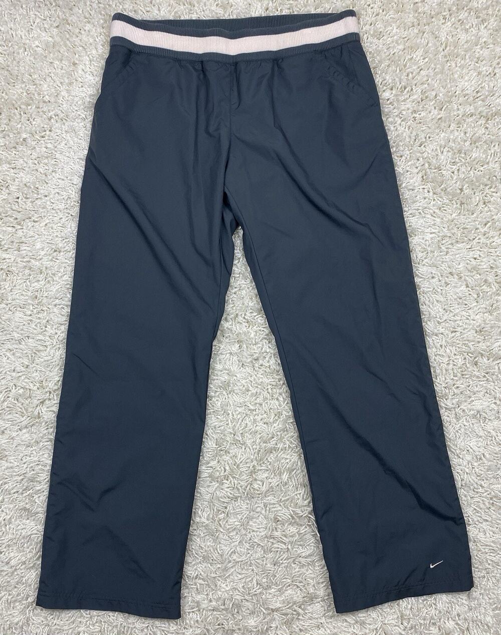 Vintage Y2K Nike Track Pants Girls L 12-14 Gray Pink Striped Waist 2000s